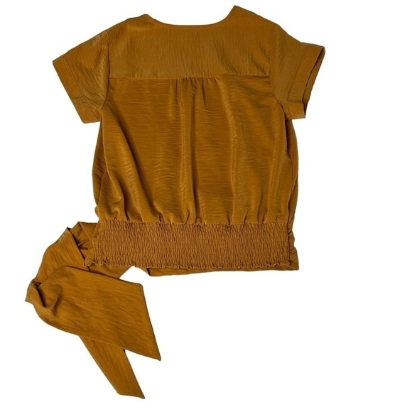 NWOT NINE WEST Women's Tie Waist Wrap Top Blouse Mustard Yellow Size XS - Picture 11 of 16